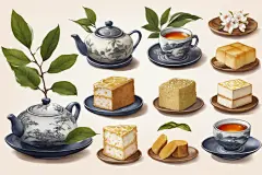 清新手绘香如兰桂的茶叶图片插画