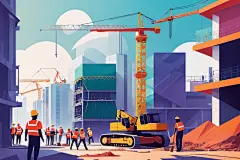 现代建筑劳动人物施工生产安全插画