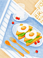PS-板绘-三明治面包牛奶早餐手绘插画-缩略