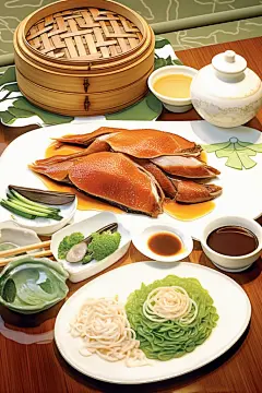 手绘北京烤鸭鸭子美食插画