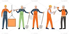 Set of builders, foremen and handymen holding tool