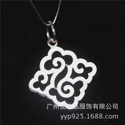 创意设计手工纯银饰品s925菱形祥云吊坠...