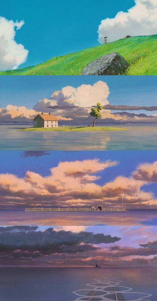 宫崎骏动漫的空镜，每一帧都那么温暖明媚。...