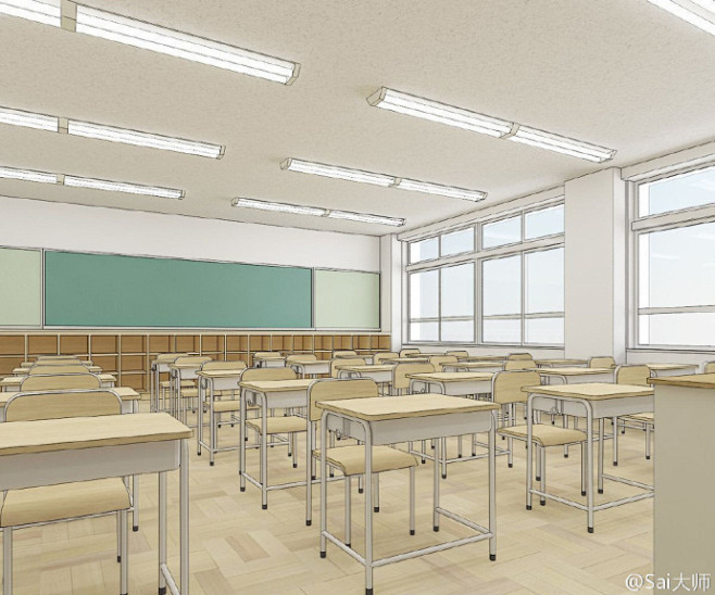 一些教室背景绘画多角度教室设计绘制透视练习希望对你有帮助插画艺术