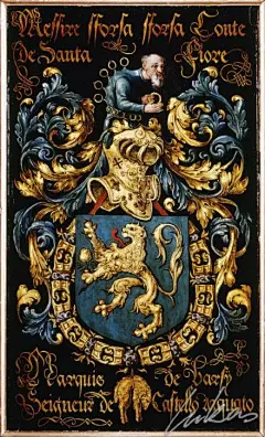 金羊毛骑士团纹章。纹章（Coat of Arms），指一种按照特定规则构成的彩色标志，专属于某个个人，家族或团体的识别物。在欧洲中古时代就有自己的纹章体系。亦称盾章，指诞生于12世纪战场上，主要是为了识别因披挂盔甲而无法辨认的骑士；而认为纹章是贵族专利的普遍观点就源自於此。