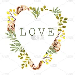 水彩心花框架与鲜花和叶子，织物，纸，纺织品，礼品包装孤立在白色背景的可爱的明信片，标志，为邀请，贺卡
