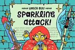 80/90年代复古有趣俏皮卡通游戏风格英文字体 Sparkling Attack! Font-商业字体-@美工云(meigongyun.com)