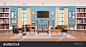 Cozy Living Room Interior Design With Modern Furniture, Windows, Sofa, Table Armchairs, Bookcase And Tv Flat Vector Illustration - 站酷海洛正版图片, 视频, 音乐素材交易平台 - Shutterstock中国独家合作伙伴 - 站酷旗下品牌
