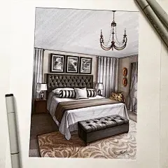 室内设计手绘，局部写实马克笔上色手绘。#环艺设计# ​​​​