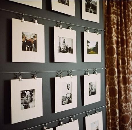 matted photos on wir...