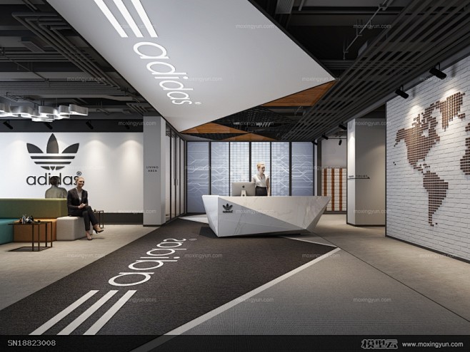 现代loft工业风adidas办公室大堂...