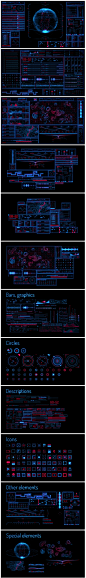【打造科幻概念UI元素的几百种表现形式】许多科幻电影里的UI界面都极具未来科技感，这样的UI设计将超前的想象力带给我们，并且逐渐的成为未来科技发展的最佳创意思维。