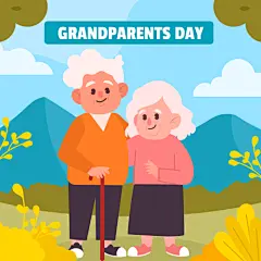 卡通可爱扁平关爱陪伴老年人爷爷奶奶生活人物形象插画ai设计素材-淘宝网