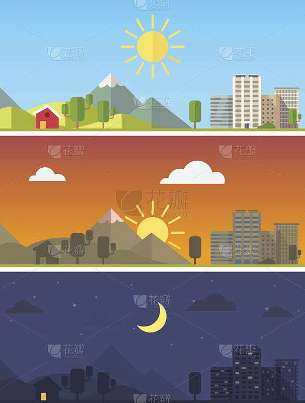 地形,时段,城市,反差,中午,12点整,白昼,早晨,夜晚,平坦的