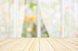 empty-wood-table-top-with-blur-white-curtain-window-green-garden-background-product-display-template