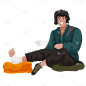 手绘-人物插画贴纸-流浪者3