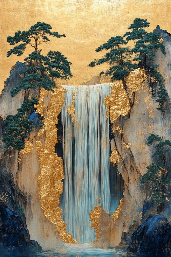 中式鎏金传统山水画-花瓣网