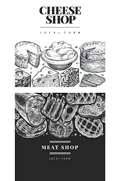 奶酪鲜肉店铺素描食材元素