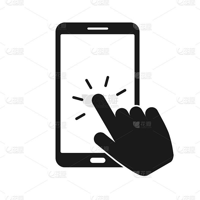 触摸屏智能手机标志图标。手形指针的象征。平面设计风格。向量