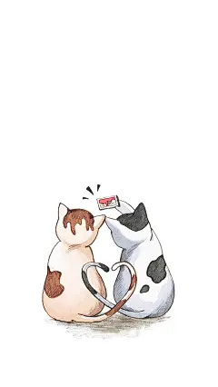 情侣猫咪「卡通手机壁纸。少女原宿。可爱插画。高清动漫。摄影。设计。平铺。日系韩系。」errmi