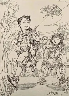 放风筝人物组合速写图片