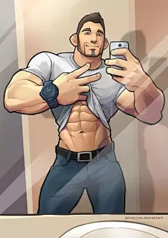 【插画欣赏】马来西亚同志画师Silverjow的肌肉男作品.