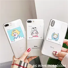 ins韩风可爱卡通插画苹果6s手机壳iPhone7plus/8/X情侣软硅胶套女-淘宝网