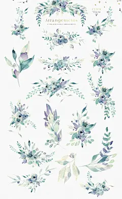创意时尚手绘水彩元素设计素材  A-Mountain-Summer-Watercolor-Set #2660103-设计元素-@美工云(meigongyun.com)