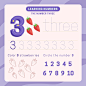 Free vector number 3 worksheet with strawberries