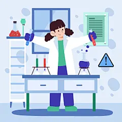 医学化学女孩扁平风学生科学实验实验室插画