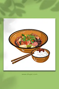 手绘冒菜成都特色美食插画素材