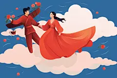 漫画风中国风汉服情侣七夕牛郎织女插画图片
