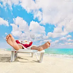 海滩,海洋,圣诞老人,躺椅,晒黑,休闲活动,沙子,新年,旅行者,夏天