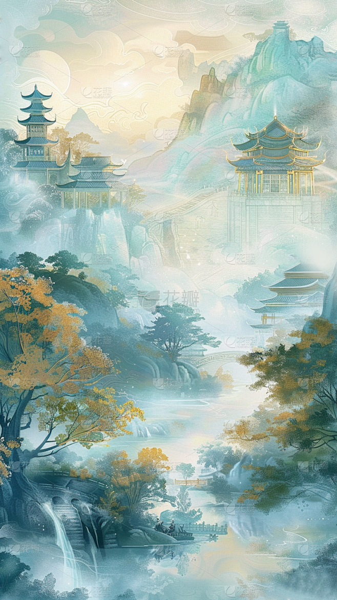 通用中国风中式仙侠风国风山水背景素材