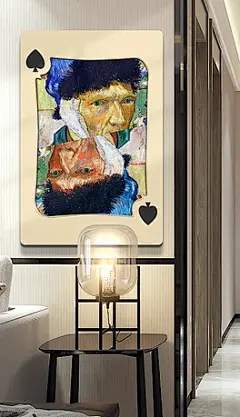 抽象手绘扑克牌大师名画油画商业酒店装饰画