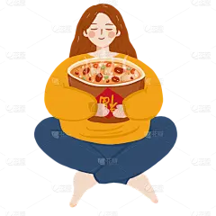 腊八节手绘美食插画系列-女孩抱粥