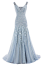 COCOMELODY Women's Trumpet V Neck Long Floor Length Beaded Lace Up Evening Dress at Amazon Women’s Clothing store: