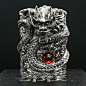 Japanese Handcraft Master Tibetan Silver Inlay Ruby Dragon Jacket Zippo Lighter