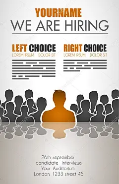 我们正在招聘背景招聘海报和传单。简单和干净的设计，与很多人的形状和空间为你作业详细信息