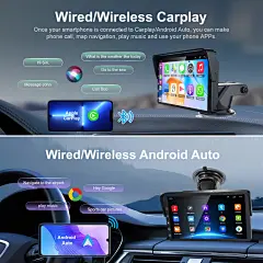 Portable Apple Carplay Screen for Car, 7 Inch IPS Touchscreen Car Stereo Support Wireless Carplay&amp;Android Auto, Backup Camera, AirPlay, Bluetooth, Mirror Link/Mic/TF/USB/AUX for All Vehicles: Amazon.co.uk: Electronics &amp; Photo
