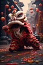 AI数字艺术新年春节传统舞龙舞狮图片-众图网