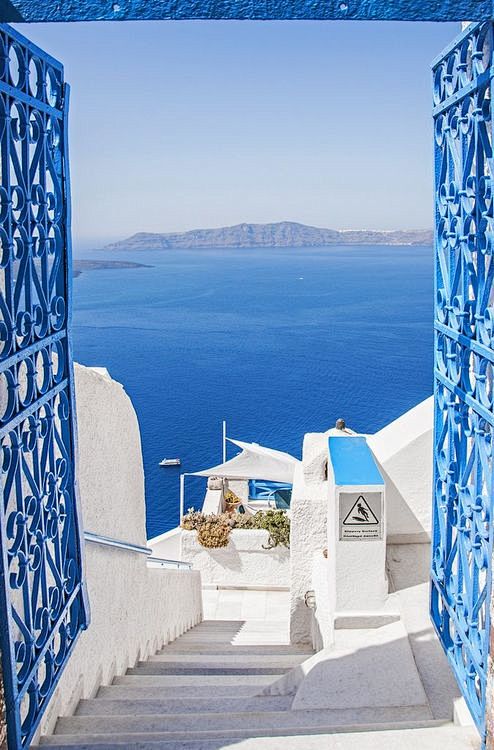 蓝色的大海，圣托里尼，希腊
