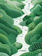 绿色森林河流插图高清背景图4