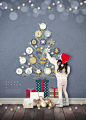 丝带礼物 数字圆球 可爱女孩 圣诞树搭建 霓虹 圣诞海报设计PSD ti324a8213