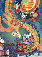 中国龙金凤凰国潮手绘春节2020鼠年插画节日节气素材下载-优图网-UPPSD