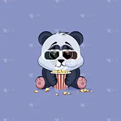 插画表情人物卡通熊猫在吃爆米花，在看电影