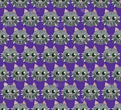 万圣节背景与疯狂的黑猫。水彩无缝黑猫图案。可爱有趣的女巫猫。手绘纹理上的紫色背景。理想的纺织品，包装