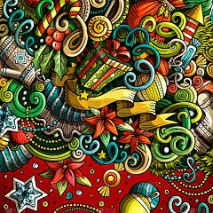 卡通可爱的涂鸦新年快乐的框架
