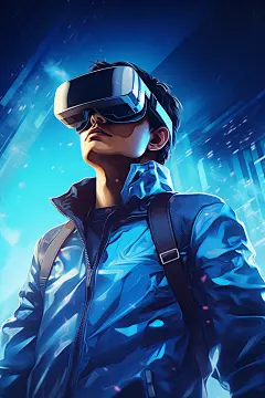 3D眼镜赛博朋克几何VR眼镜人物插画图片