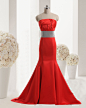 SUNVARY 2014年新款 红色手工定制抓褶抹胸长款礼服 时尚新娘礼服-淘宝网